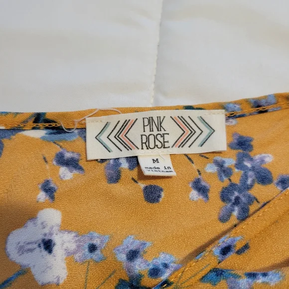 Pink Rose Mustard Floral Button-Front Tie-Hem Blouse - Picture 5 of 9
